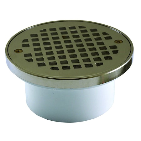 Jones Stephens 3in. x 4in. General Purpose PVC Drain with 5in. Nickel Bronze Round Strainer with Ring D54114